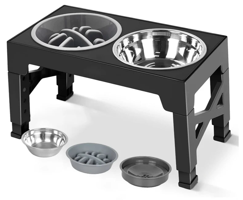Elevated Dog Feeder with Adjustable Raised Stand, Slow Food Bowl, Water Feeders for Large and Medium Dogs
