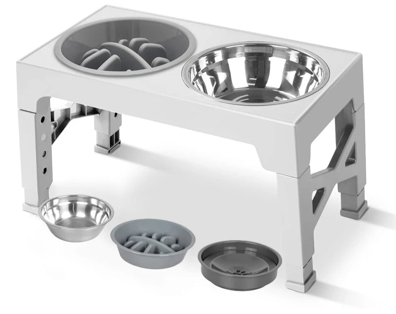 Elevated Dog Feeder with Adjustable Raised Stand, Slow Food Bowl, Water Feeders for Large and Medium Dogs
