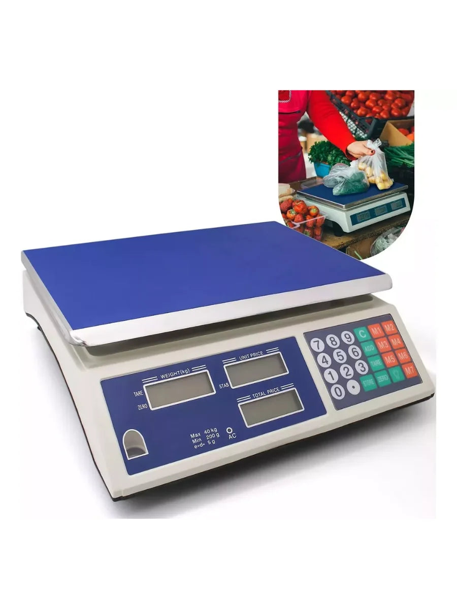 SKYTUR Balança Eletrônica Digital Comercial 40kg Precisão de Frutas Vegetais Carne Alimentos