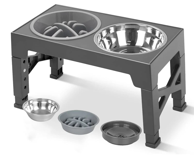 Elevated Dog Feeder with Adjustable Raised Stand, Slow Food Bowl, Water Feeders for Large and Medium Dogs