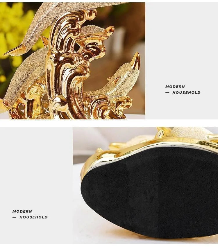 Golden Ceramic Dolphin Figurine - Luxury Home Decor Sculpture