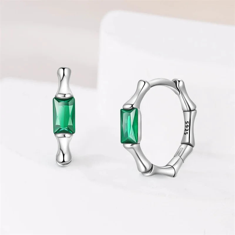 925 Sterling Silver Snake Hoop Earrings - Green Serpentine Gemstone Jewelry