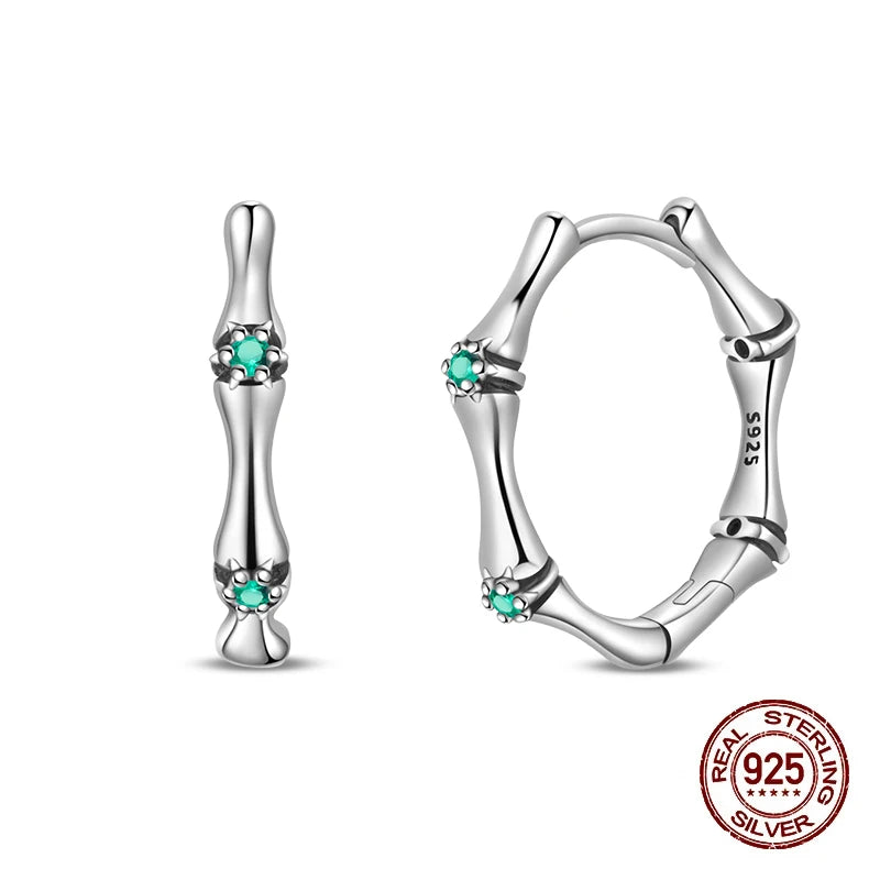 925 Sterling Silver Snake Hoop Earrings - Green Serpentine Gemstone Jewelry