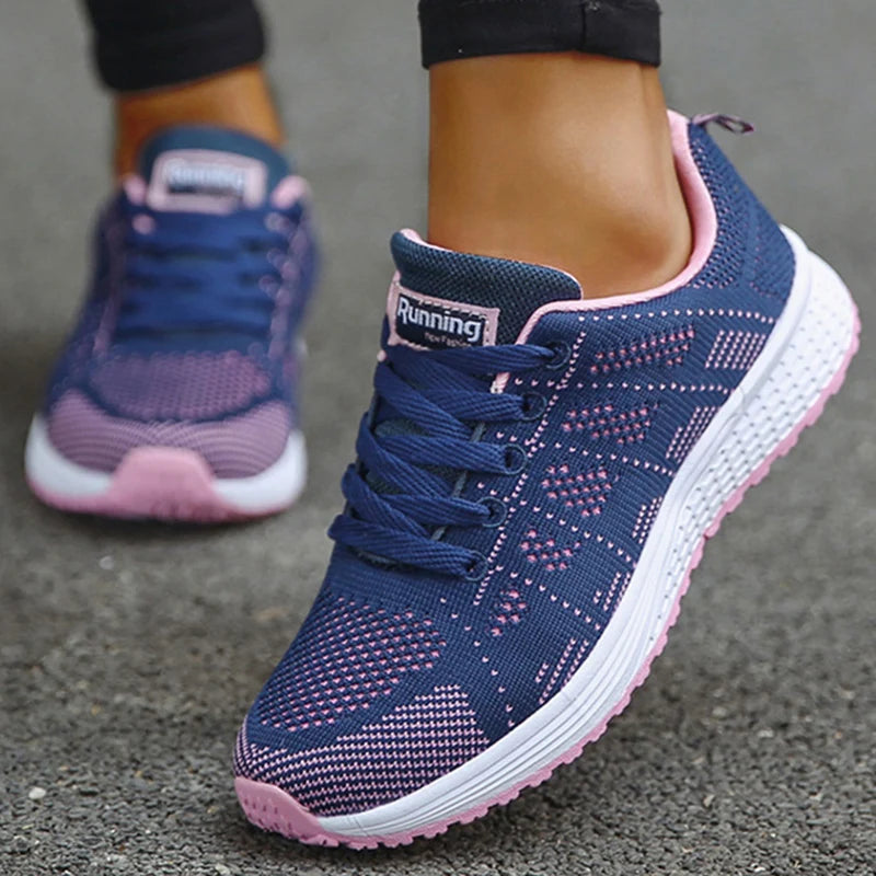 New Fashion Breathable Trainers Comfortable Sneakers Mesh Fabric Lace Up Women's Tennis Shoes For Women