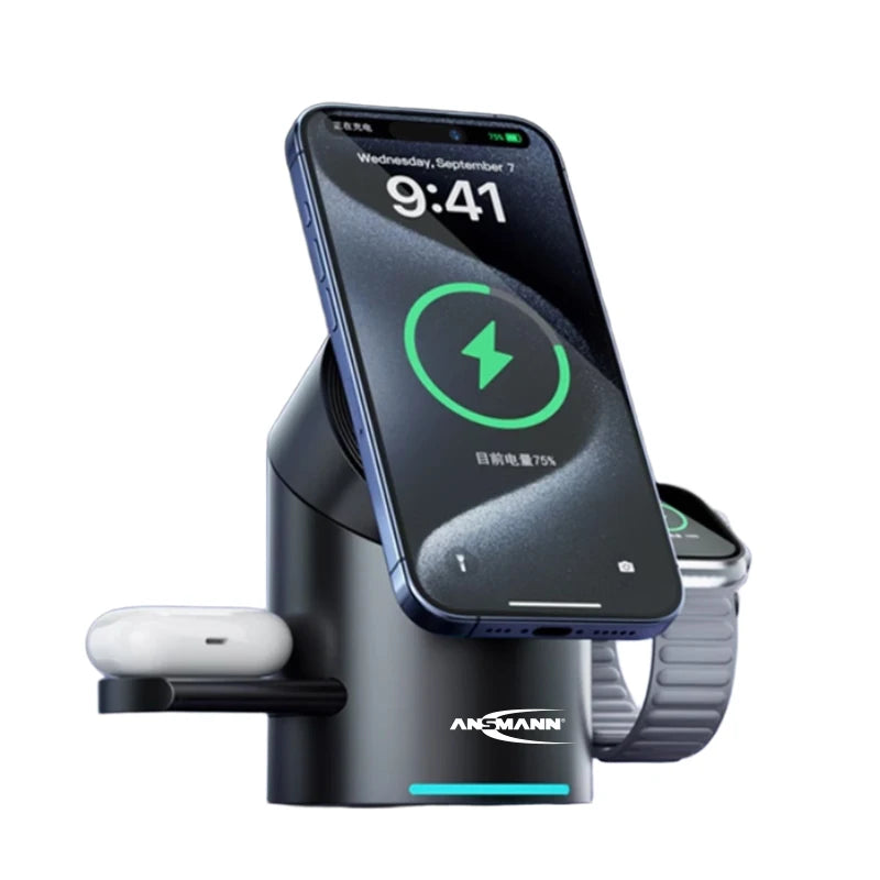 3-in-1 Magnetic Wireless Charging Station - Phone, Earbuds & Watch Charger