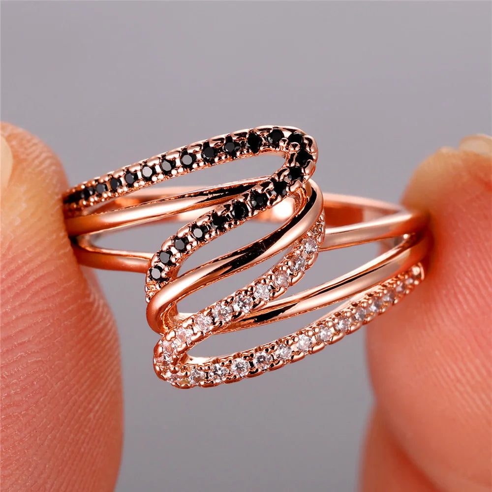 Elegant Zircon Stone Ring - Rose Gold Vintage Wedding Band for Women