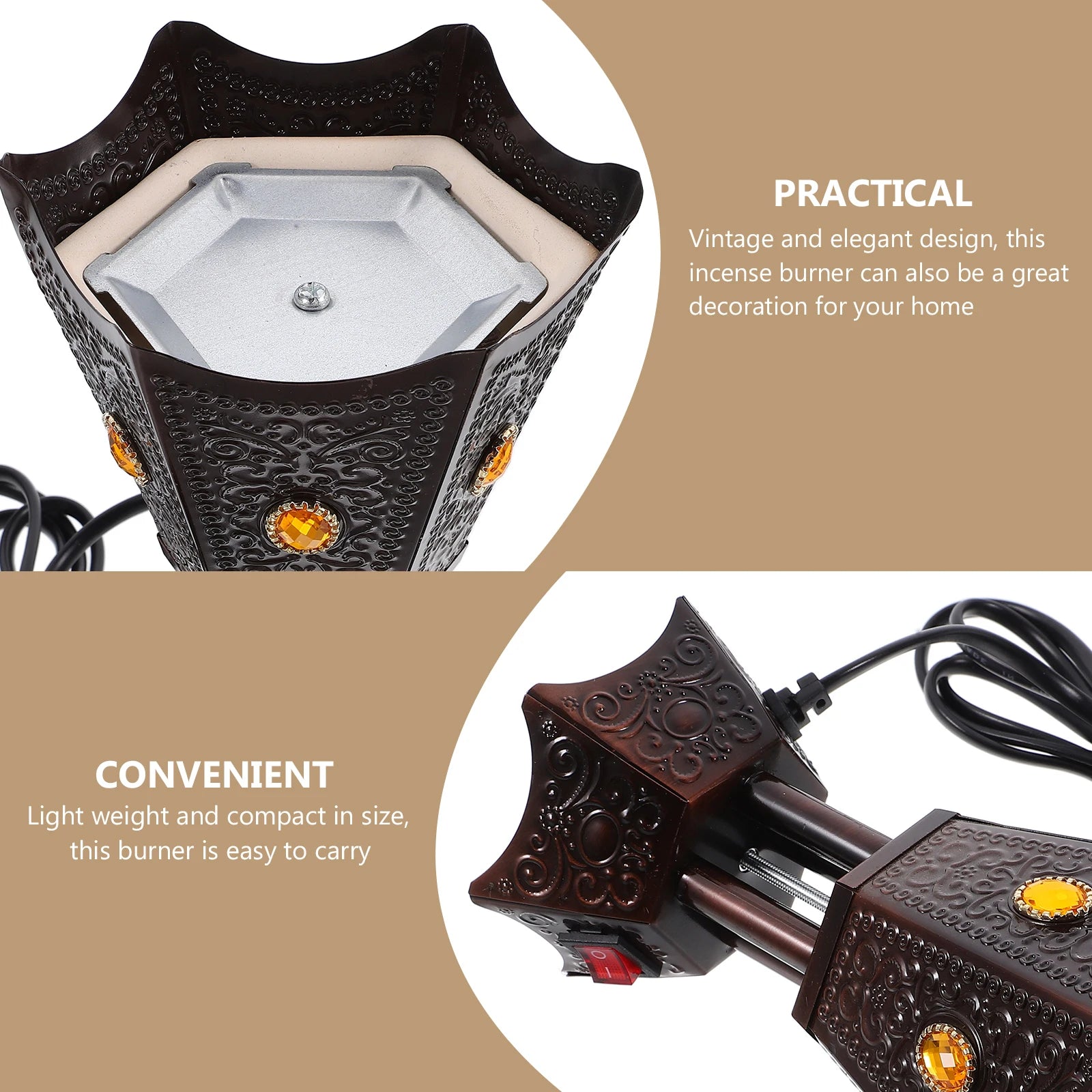 Electric Incense Retro Censer Burner nament Arab Metal Decorative Burners Therapy Relaxing Reusable Home Item