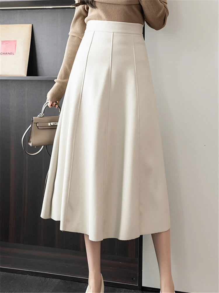 Seoulish Black Faux PU Leather Women's A-Line Skirts New Autumn Winter High Wasit Solid Chic Umbrella Office Skirts Female