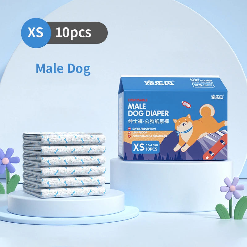 10Pcs Disposable Pet Diapers Super Absorption Physiological Dog Pants Pee Pads Breathable for Males Female Pet Supplies