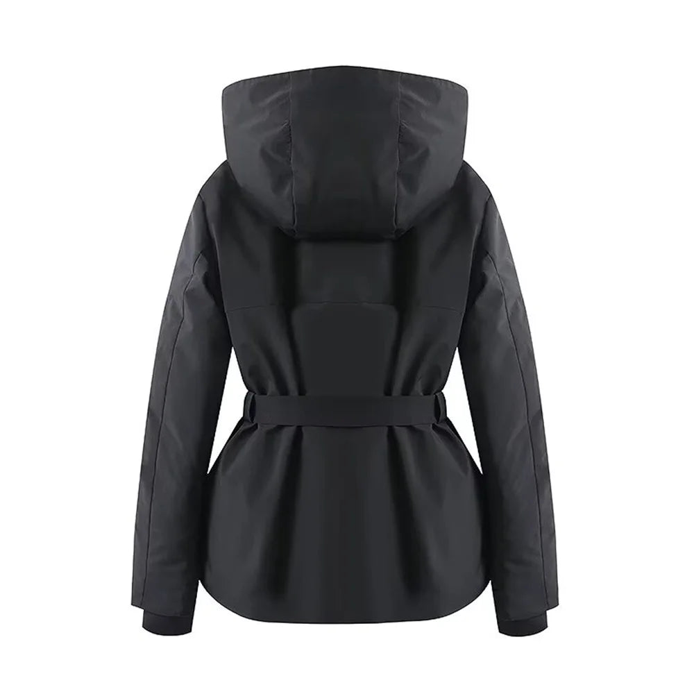 fashionable women's clothing with European and American style design featuring a cinched waisthooded skiing and warm co