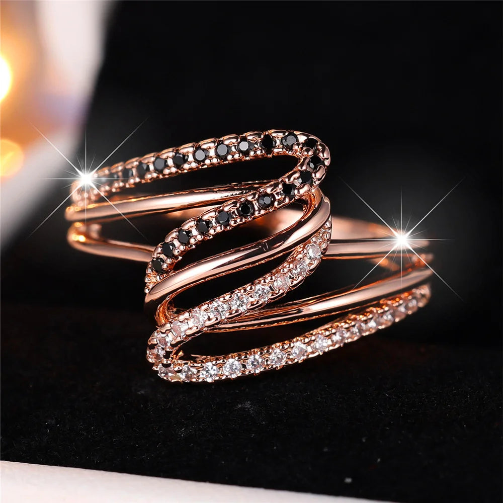 Elegant Zircon Stone Ring - Rose Gold Vintage Wedding Band for Women