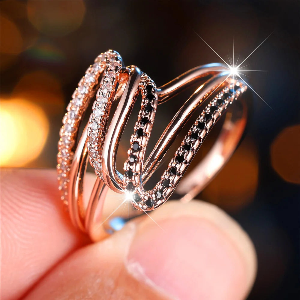 Elegant Zircon Stone Ring - Rose Gold Vintage Wedding Band for Women