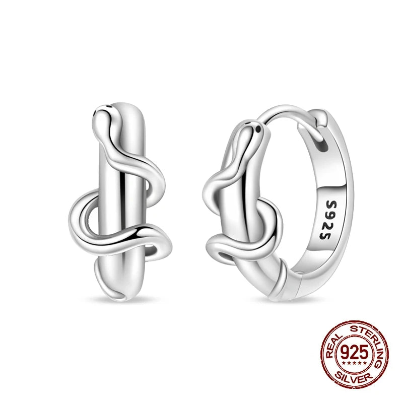 925 Sterling Silver Snake Hoop Earrings - Green Serpentine Gemstone Jewelry