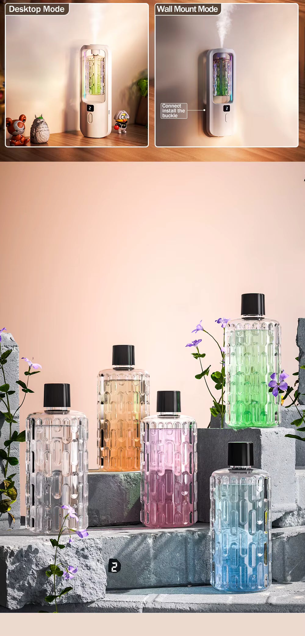 Automatic aromatherapy diffuser for eliminating odors, suitable for household use, with essential oil for air freshening.