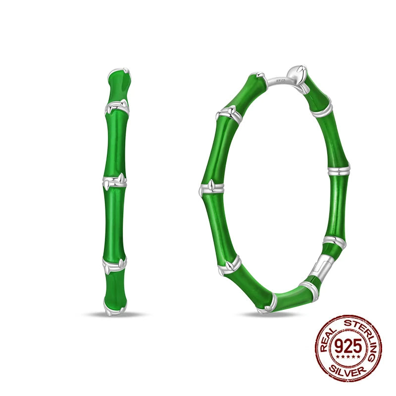925 Sterling Silver Snake Hoop Earrings - Green Serpentine Gemstone Jewelry