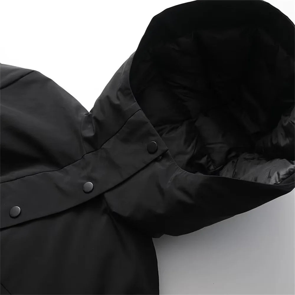 fashionable women's clothing with European and American style design featuring a cinched waisthooded skiing and warm co