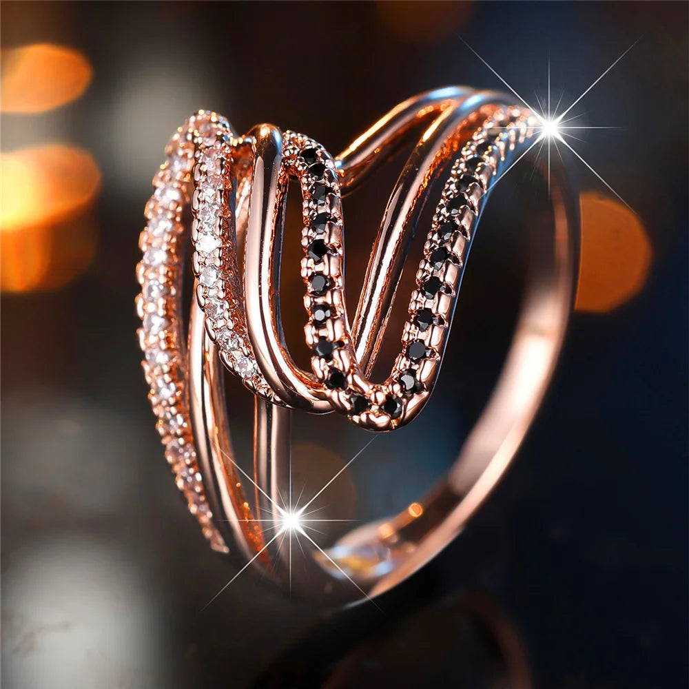 Elegant Zircon Stone Ring - Rose Gold Vintage Wedding Band for Women