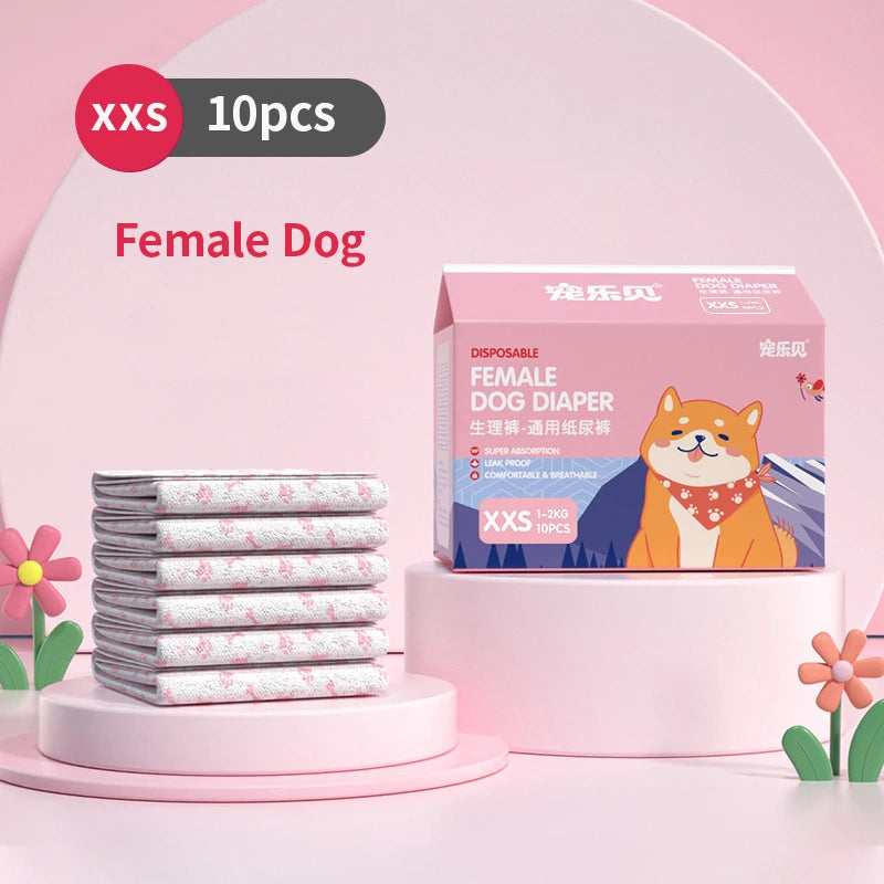 10Pcs Disposable Pet Diapers Super Absorption Physiological Dog Pants Pee Pads Breathable for Males Female Pet Supplies