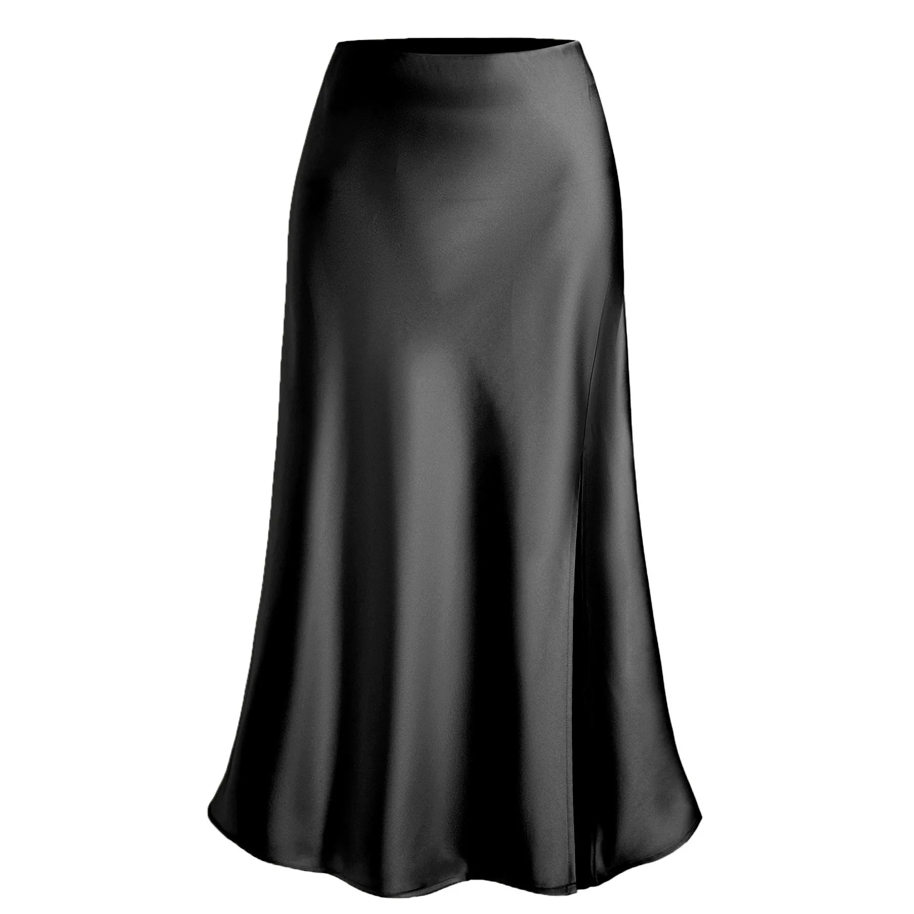 Women's Spring Summer Satin Skirt High Waisted Elegant Bodycon Split Open Office Lady Sexy Trendy Faldas