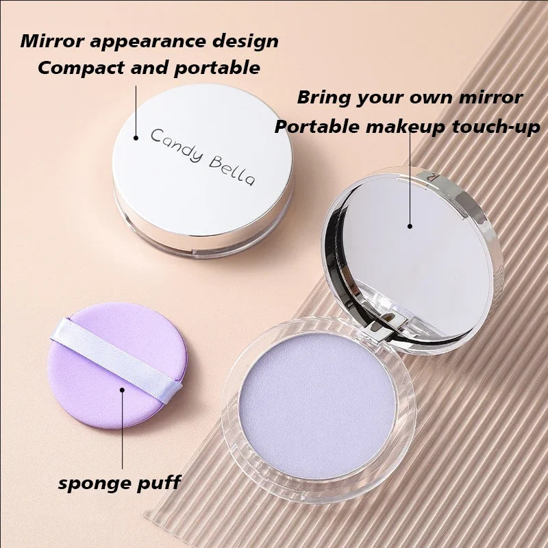 Candy Bella Violet Radiance Oil-Absorbing Setting Powder,Lightweight, Long-Lasting Matte Finish,Includes Mirror & Applicator