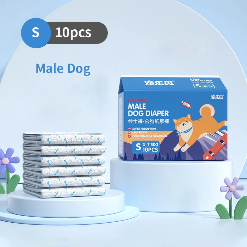 10Pcs Disposable Pet Diapers Super Absorption Physiological Dog Pants Pee Pads Breathable for Males Female Pet Supplies