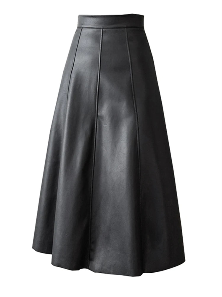 Seoulish Black Faux PU Leather Women's A-Line Skirts New Autumn Winter High Wasit Solid Chic Umbrella Office Skirts Female