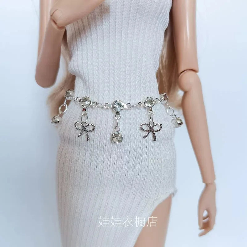 1/6 Supermodel Doll Accessories Luxury Waist Chain Exquisite Diamond Bow Tassel Waist Chain Doll Daily Dress Up For BABI FR OB24