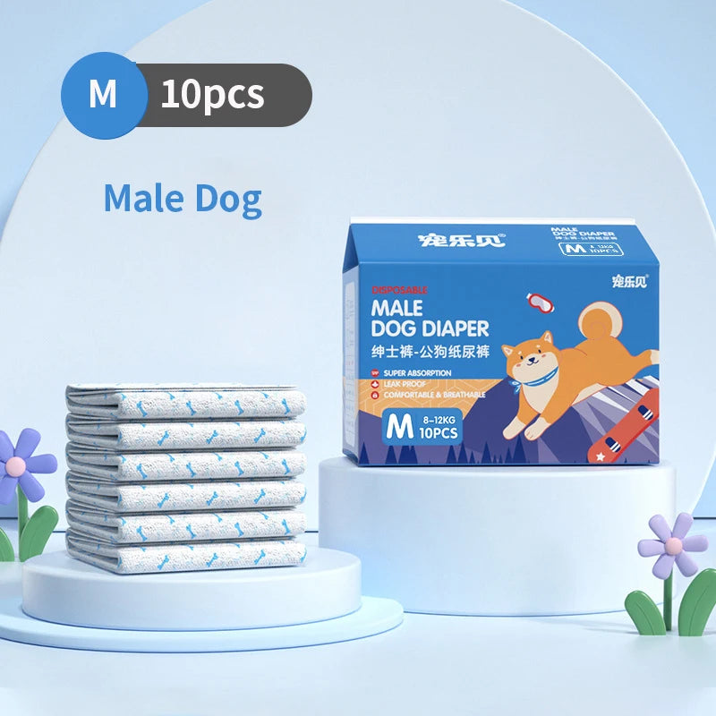 10Pcs Disposable Pet Diapers Super Absorption Physiological Dog Pants Pee Pads Breathable for Males Female Pet Supplies