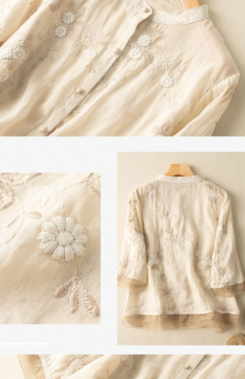 Embroidered Ramie Cotton Linen Loose Women's Shirt 2023 Spring Summer Blouse Shirt Casual Vintage