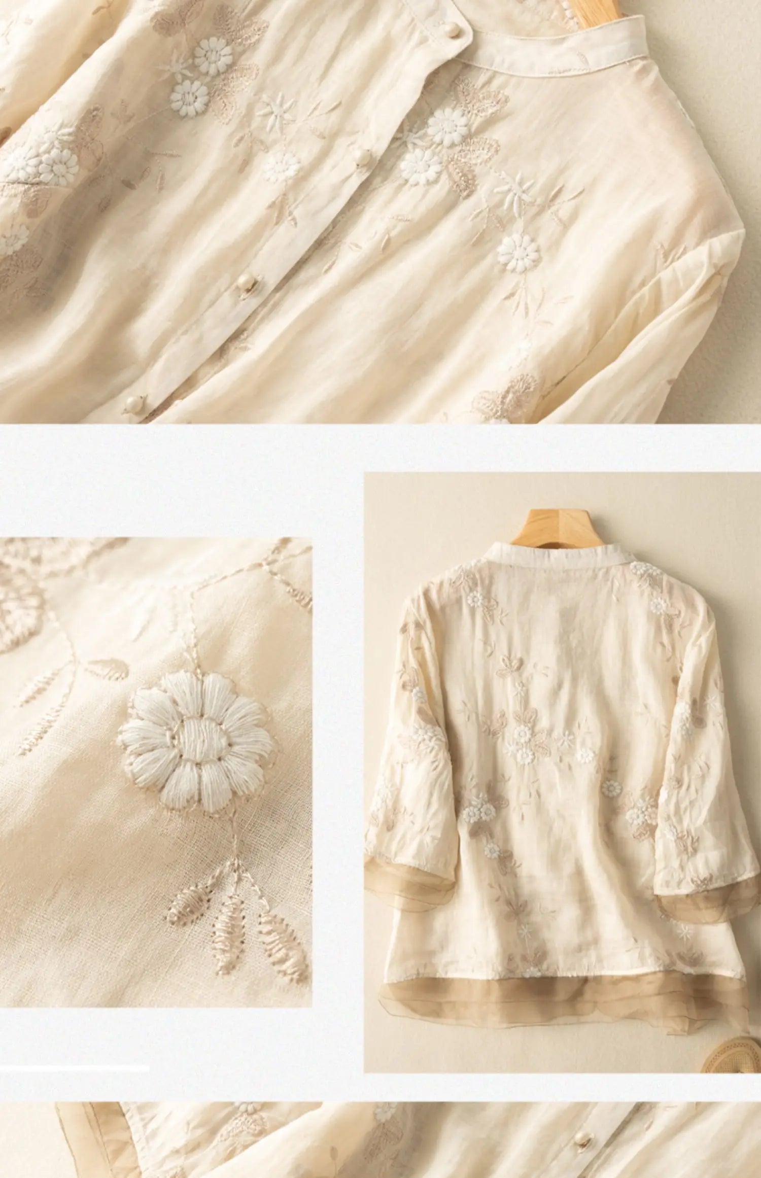Embroidered Ramie Cotton Linen Loose Women's Shirt 2023 Spring Summer Blouse Shirt Casual Vintage