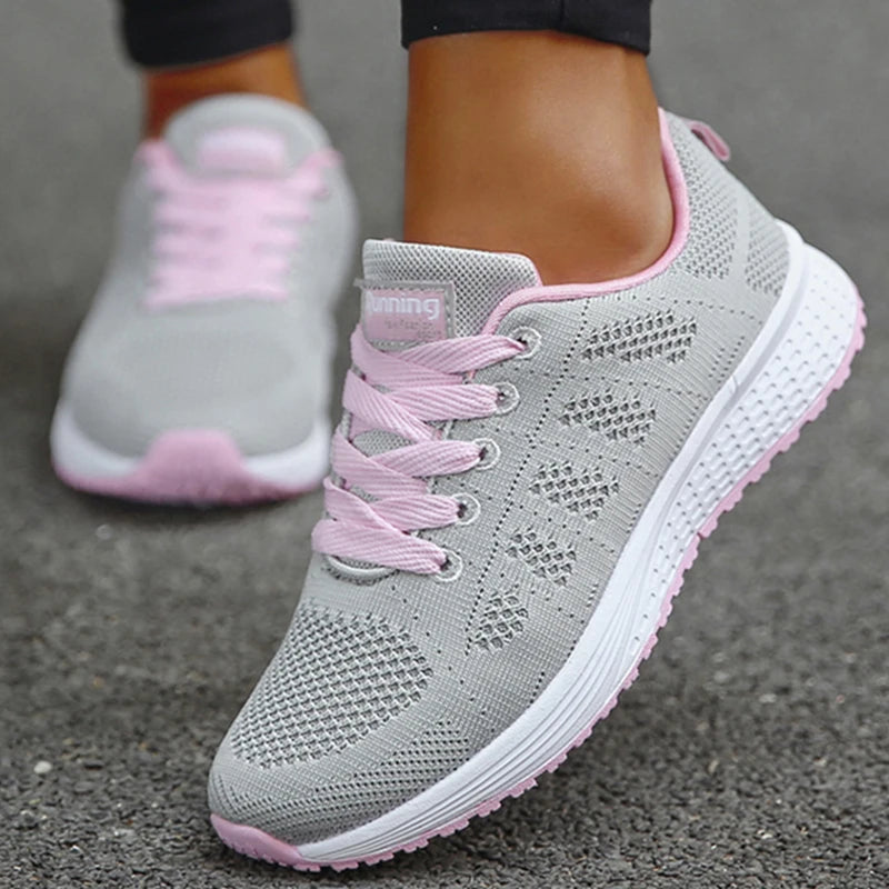New Fashion Breathable Trainers Comfortable Sneakers Mesh Fabric Lace Up Women's Tennis Shoes For Women