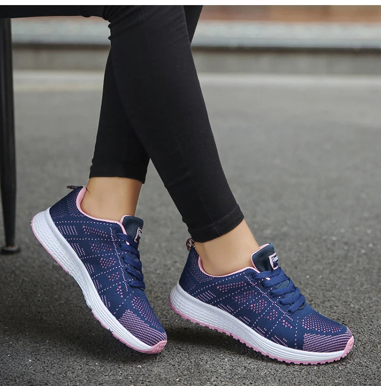 New Fashion Breathable Trainers Comfortable Sneakers Mesh Fabric Lace Up Women's Tennis Shoes For Women