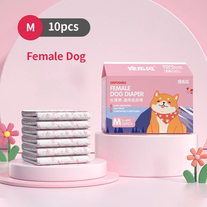 10Pcs Disposable Pet Diapers Super Absorption Physiological Dog Pants Pee Pads Breathable for Males Female Pet Supplies