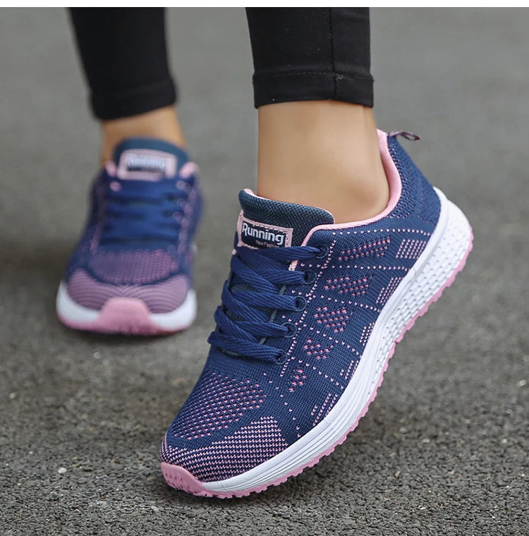 New Fashion Breathable Trainers Comfortable Sneakers Mesh Fabric Lace Up Women's Tennis Shoes For Women