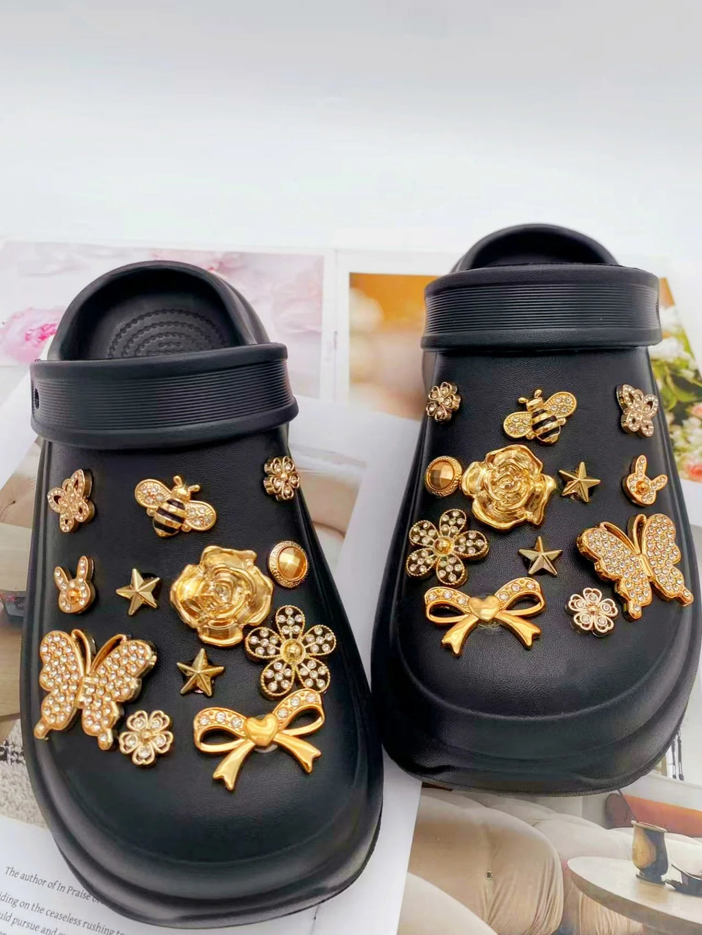 24 pieces of golden fashion (butterfly, bow, flower, bee, star rabbit head) accessories - easy-to-install detachable DIY accesso