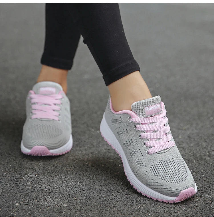 New Fashion Breathable Trainers Comfortable Sneakers Mesh Fabric Lace Up Women's Tennis Shoes For Women