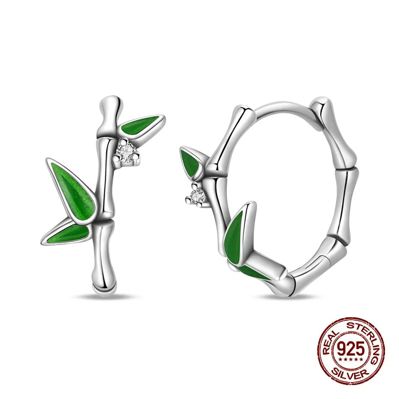 925 Sterling Silver Snake Hoop Earrings - Green Serpentine Gemstone Jewelry