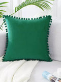 Luxury Velvet Decorative Pillow Cover with Pom Pom Trim - Soft Cushion Case