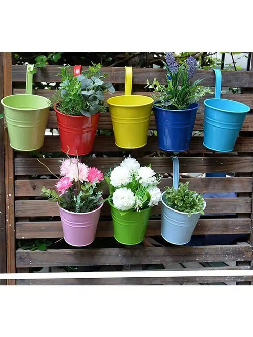 10pcs Ferro Pastoral Varanda Vasos, plantadores, Wall Hanging Metal Bucket, Vaso Flower Pot, Jardim Decoração Supriment