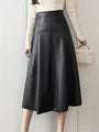 Seoulish Black Faux PU Leather Women's A-Line Skirts New Autumn Winter High Wasit Solid Chic Umbrella Office Skirts Female