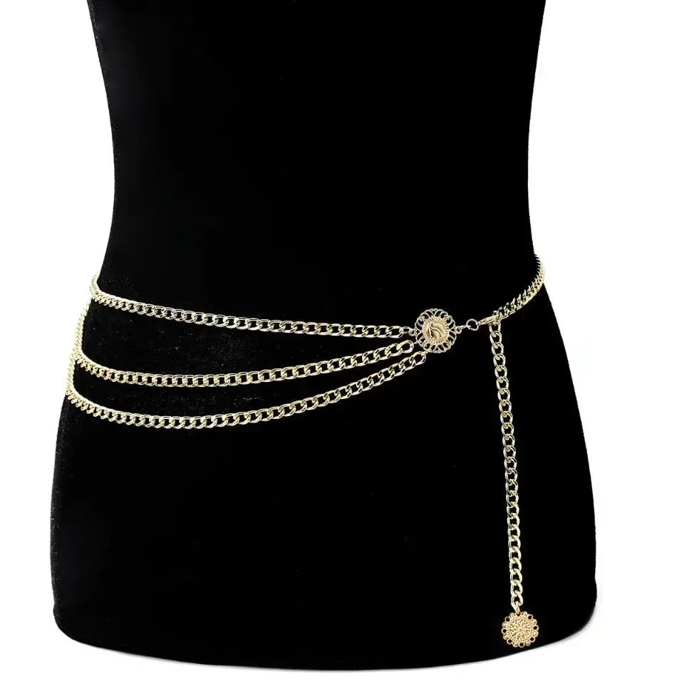 Punk Hip Hop Style All-match Waist Chain Moon Vintage Metal Womans Belt for Dress Vintage High Waist Chain Belt for Women