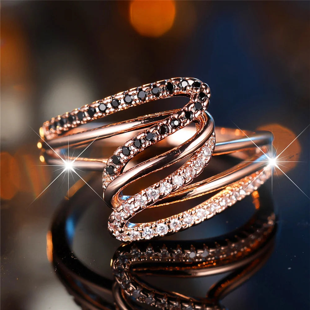 Elegant Zircon Stone Ring - Rose Gold Vintage Wedding Band for Women