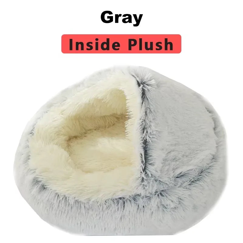 Winter Long Plush Cat Bed Round Pet House Cushion Cat House Warm Kitty Basket Dog Bed Sleep Bag Nest for Small Cat Products