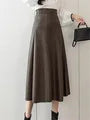 Seoulish Black Faux PU Leather Women's A-Line Skirts New Autumn Winter High Wasit Solid Chic Umbrella Office Skirts Female