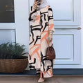 Fashionable Muslim Women's Floral Print Two-Piece Set Long Shirt Wide Leg Pants Spring Autumn Vintage Clothing Ensemble