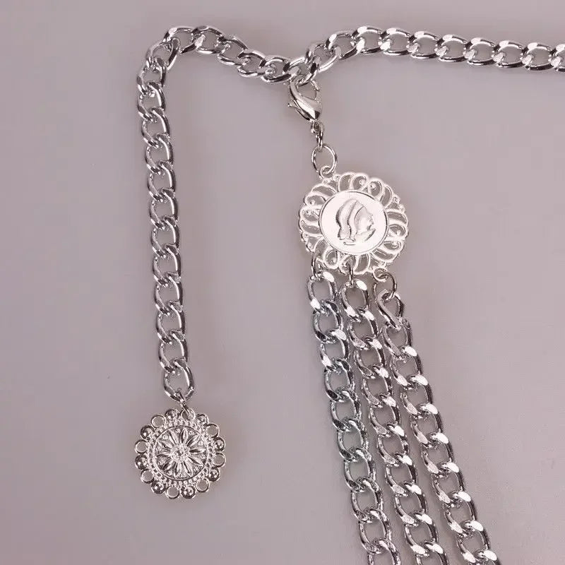 Punk Hip Hop Style All-match Waist Chain Moon Vintage Metal Womans Belt for Dress Vintage High Waist Chain Belt for Women