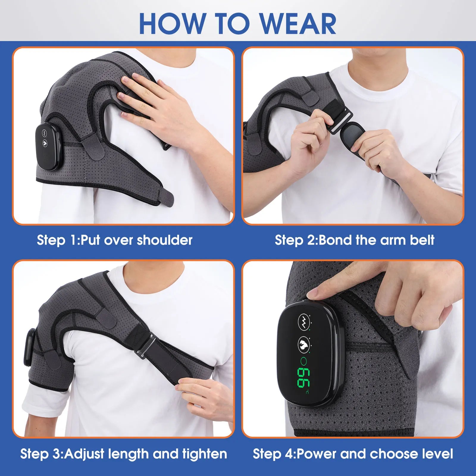 Electric Heating Shoulder Massage Heated Back Shoulder Brace Adjustable Heating Shoulder Massage Belt For Arm Muscle Relaxation