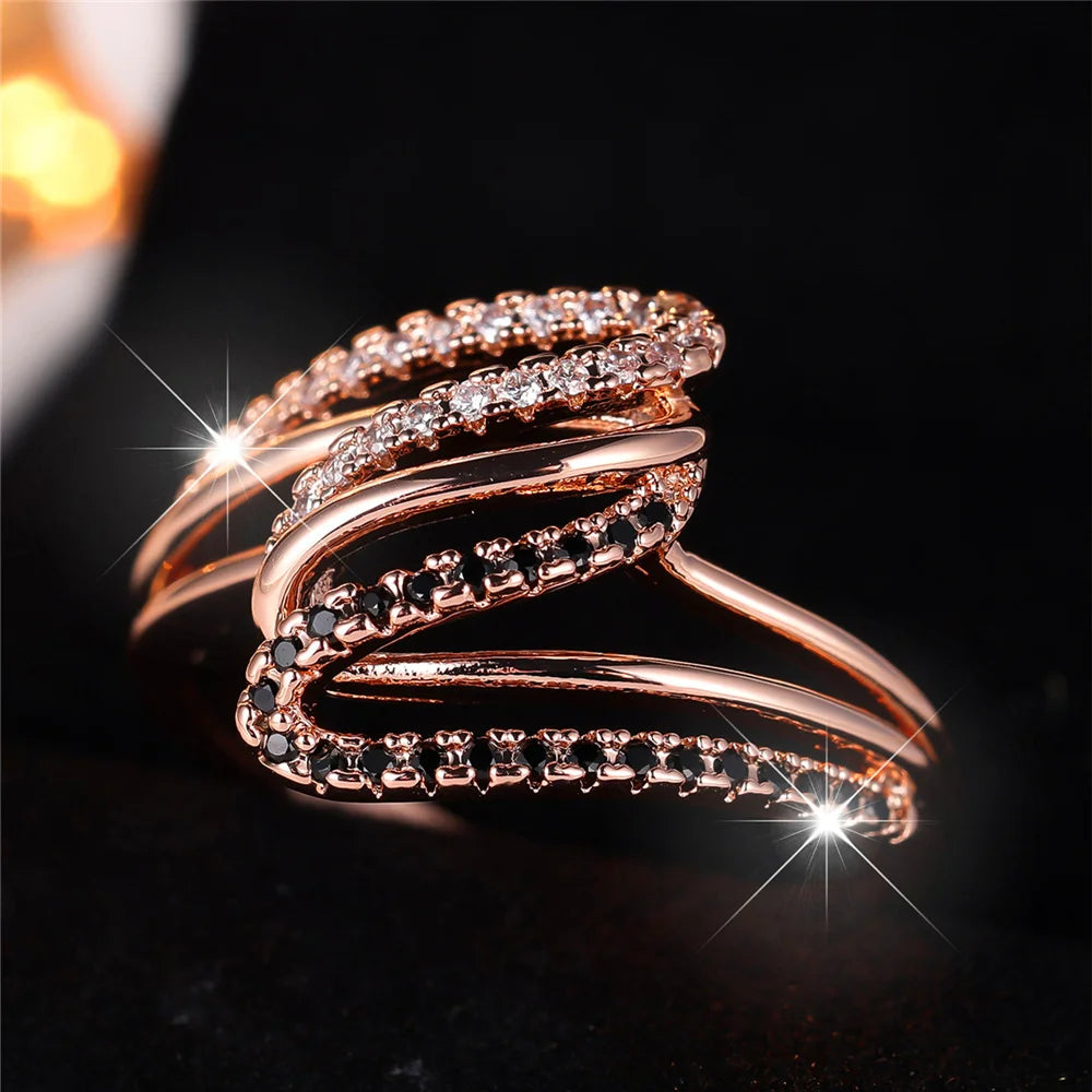 Elegant Zircon Stone Ring - Rose Gold Vintage Wedding Band for Women