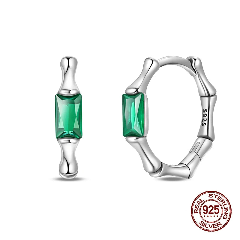 925 Sterling Silver Snake Hoop Earrings - Green Serpentine Gemstone Jewelry