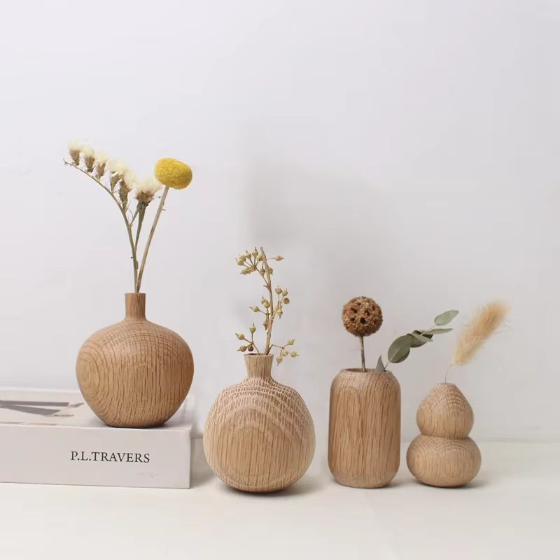 Japanese Wooden Vase for Flower Home Decor Decorative Flowers Vase Living Room Decoration Office Desktop Flowers Bottle Ornament